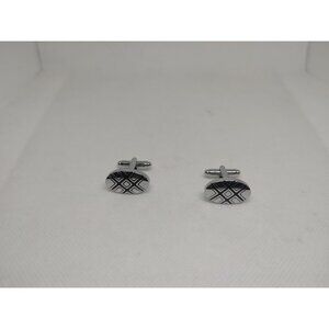 Stainless Steel Round Shape Black and Silver Color Cufflinks For Men Small Size